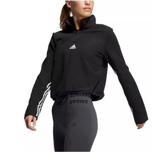 Adidas Women's Black/White 3-Stripe Fleece Half-Zip size XS